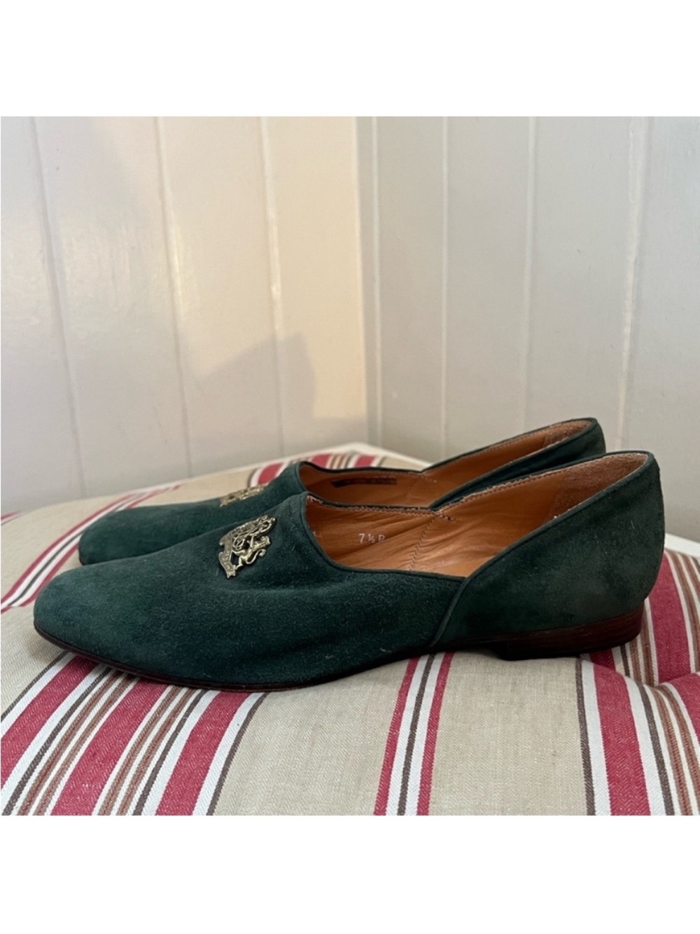 Ralph Lauren Forest Green Suede Loafers with Gold emblem - Picture 2 of 13